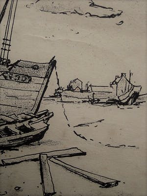 Henk Munnik - Nieuwe Haagse School -Ets - Aangespoelde vissersboot - gesigneerd kopen? Bied vanaf 1!