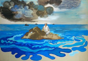 Bert Bouman - Gouache, Johannes op Patmos - Ingelijst (Groot) kopen? Bied vanaf 50!