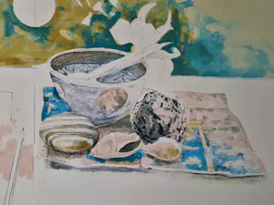 Walter Nobbe - Grote in 1982 gemaakt kleuren litho stilleven jongensportret zeer kleine oplage! kopen? Bied vanaf 70!