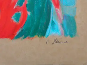 Claudia Steine - VROUW MET RODE JURK / KLEURLITHO / 65x50cm / SIG kopen? Bied vanaf 35!