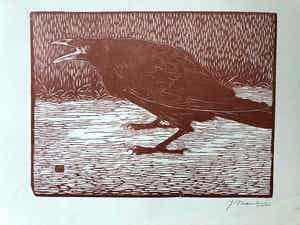 Jan Mankes - Houtsnede Zwarte Kraai - Gesigneerd - 1918 verkocht voor € 400!