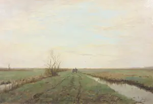 Jan Jans - Olieverf op doek, Polderlandschap - Ingelijst kopen? Bied vanaf 200!