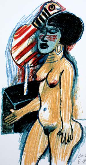 Corneille - Zeefdruk: naakte dame - 1998 verkocht voor € 100!