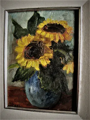 Niet of onleesbaar gesigneerd - omstreeks 1930 - impress. olieverf op hout - Zonnebloemen - gesigneerd kopen? Bied vanaf 1!