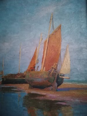 Edgard Farasyn - 'Zeilboten op het strand' kopen? Bied vanaf 495!