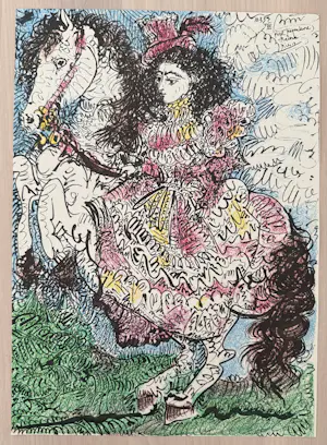 Pablo Picasso - Kleuren lithografie, “Jacqueline op paard”. kopen? Bied vanaf 70!