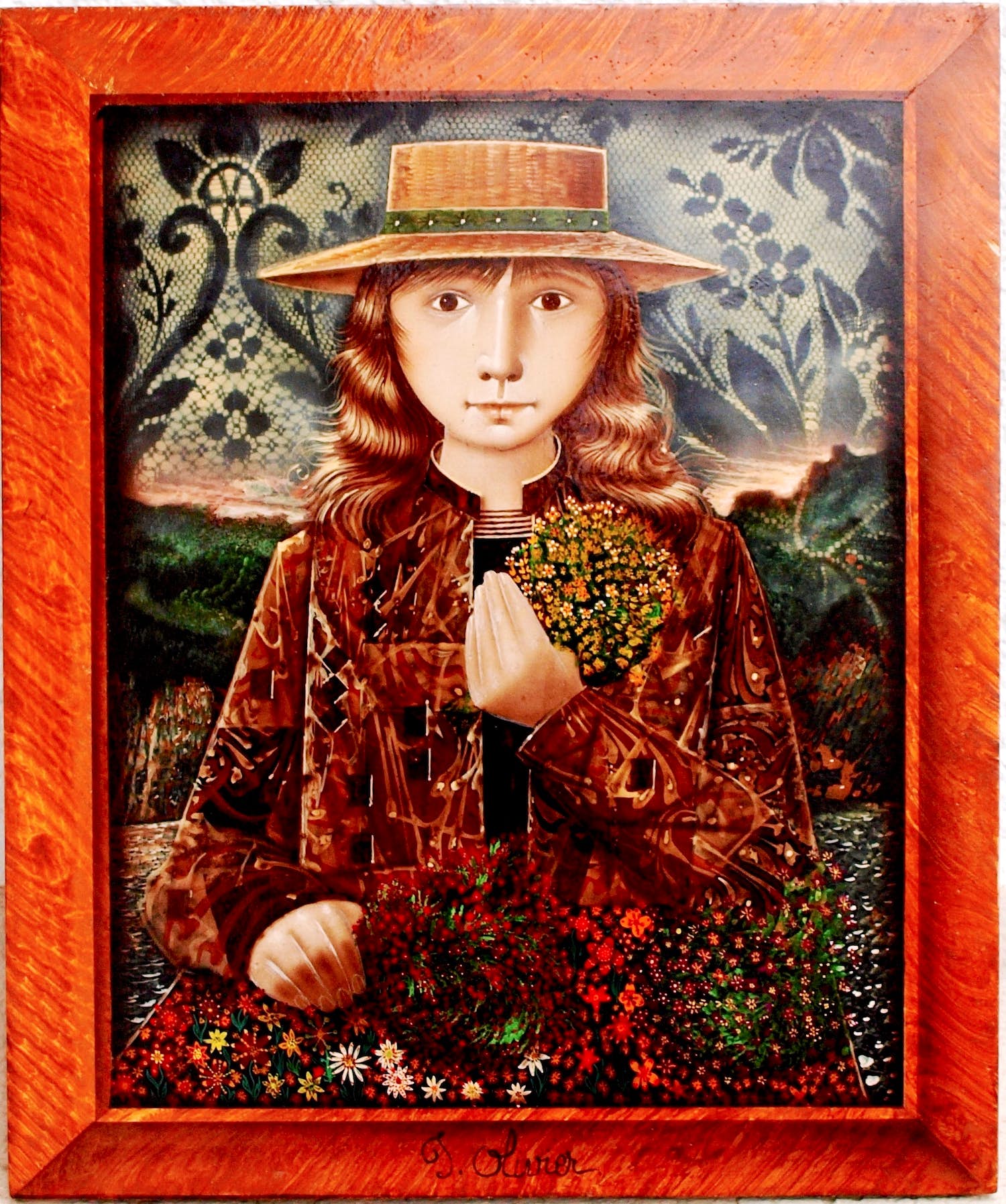 Jeanne Olivier - Mädchen mit Blumenstrauß. Gemälde. Naive Kunst aus Australien kopen? Bied vanaf 560!