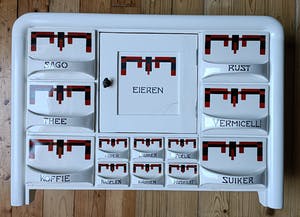 Societe Ceramique - Houten kruidenkast Societe Ceramique Maestricht - zeldzaam ArtDeco motief kopen? Bied vanaf 150!