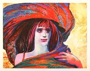 Ernst Fuchs - Kleurengiclee op LINNEN MEISJE met HOED Handgesigneerd. verkocht voor € 65!