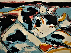 Anton Vrede - Kleurrijk express. Litho - Koe en Tijger - kleine oplage (50)- mooi ingelijst kopen? Bied vanaf 1!