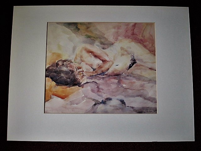 Niet of onleesbaar gesigneerd - Groot impressionistisch Aquarel "liggend vrouwelijk naakt" gesigneerd  verkocht voor € 1!