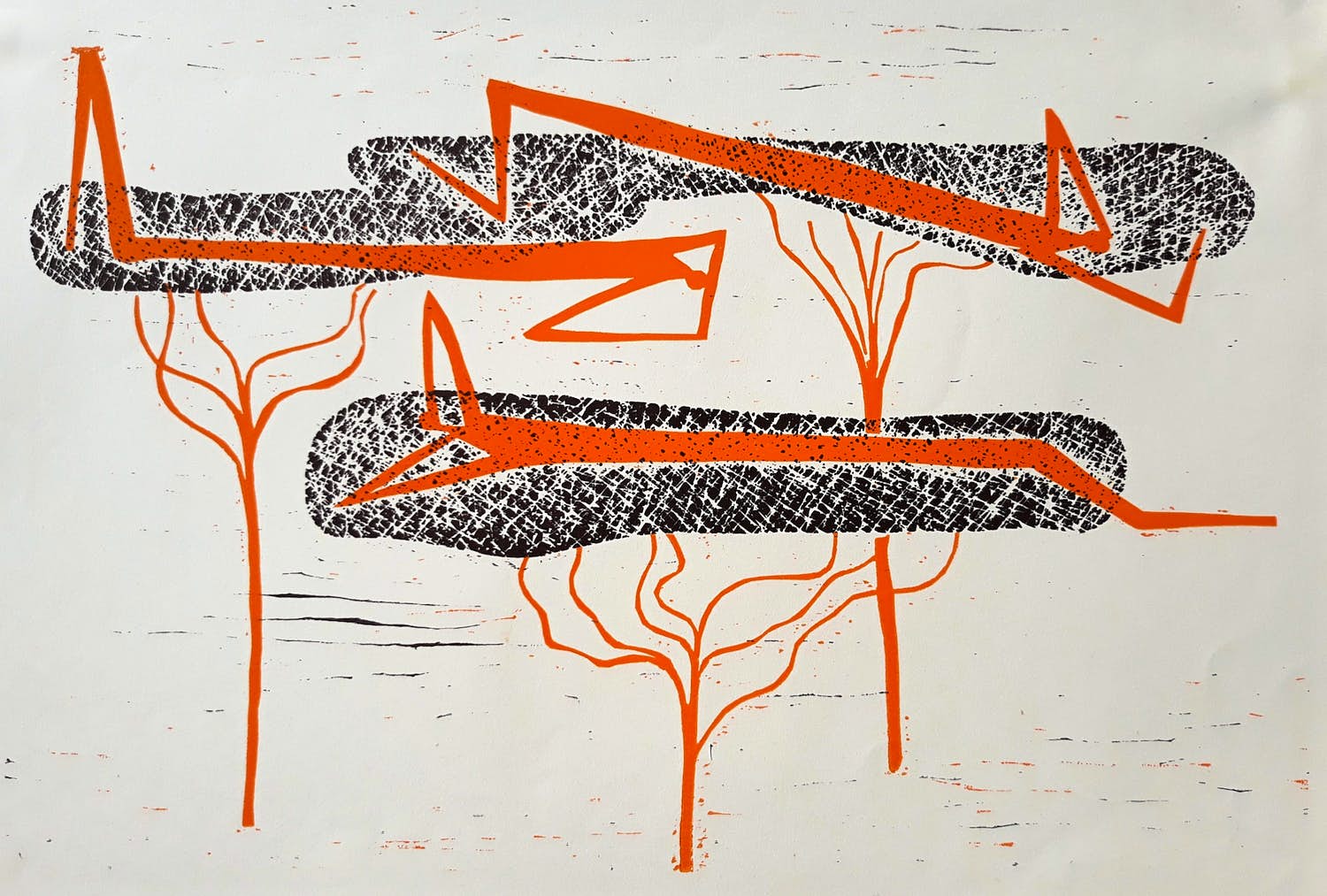 Walter Whall Battiss - Figures on Mopani trees, houtsnede verkocht voor € 150!