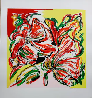 Maartje Wijngaarden - Kleurenzeefdruk FLOWERS YELLOW Handgesigneerd kopen? Bied vanaf 49!