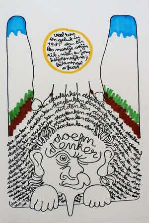 Leo Heijdenrijk - stifttekening: doemdenkers (veel zon en geluk in 1981) verkocht voor € 35!