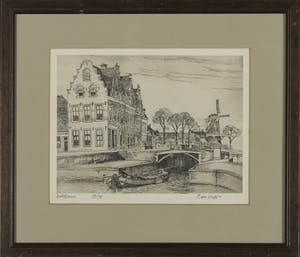Piet de Vries - Ets, Dokkum - Ingelijst kopen? Bied vanaf 20!