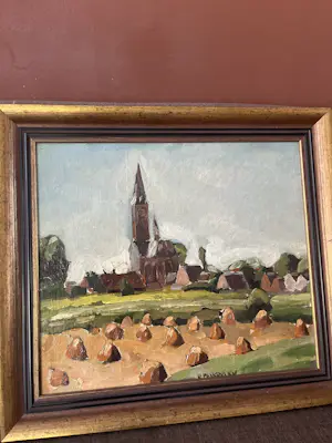 Richard Peskovsky - landschap met kerk en weiland kopen? Bied vanaf 100!