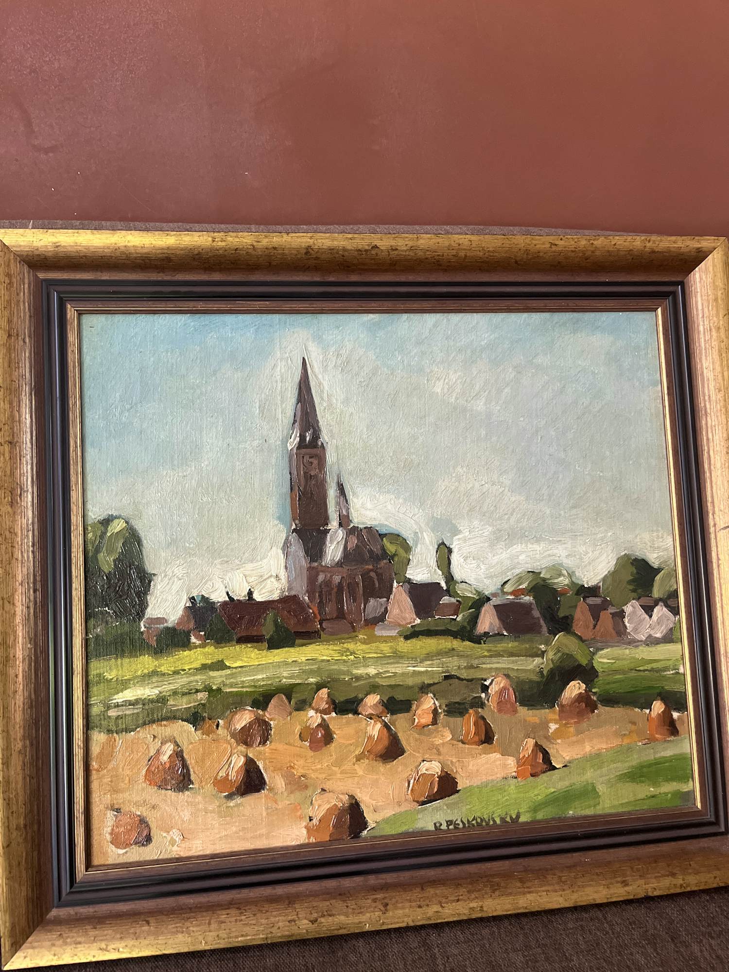 Richard Peskovsky - landschap met kerk en weiland kopen? Bied vanaf 100!