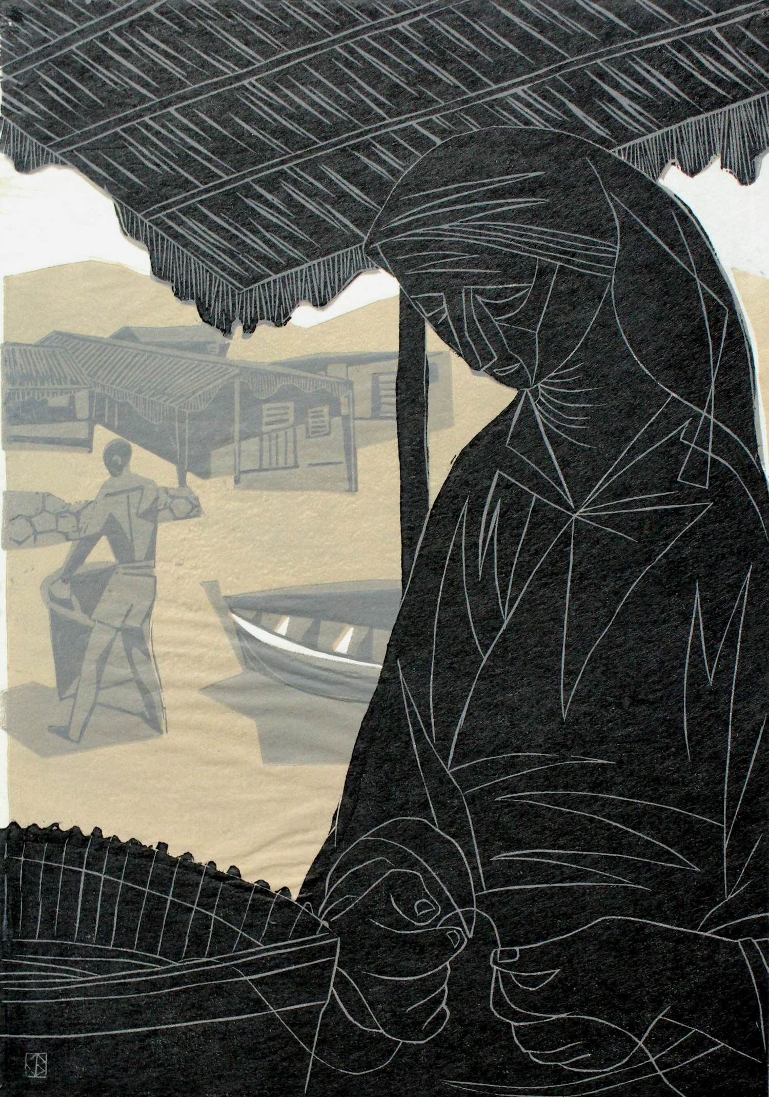 Cor Basart - Houtsnede - 1952 verkocht voor € 50!