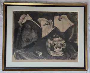 Piet van Wijngaerdt - Aronskelken in gemberpot. Prachtig ingelijst. kopen? Bied vanaf 199!