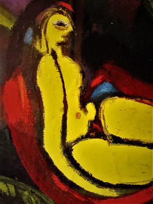 Cocki Vink - Expressionsitisch Acrylverf op textiel - "liggend naakt in bloem" gesigneerd kopen? Bied vanaf 31!