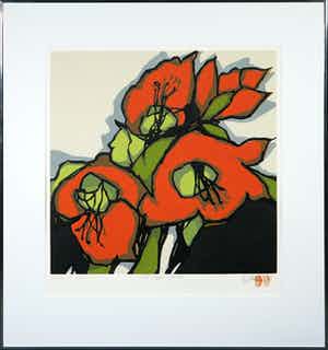 Fon Klement - Boardsnede, Les Fleurs figaces - Ingelijst verkocht voor € 1!