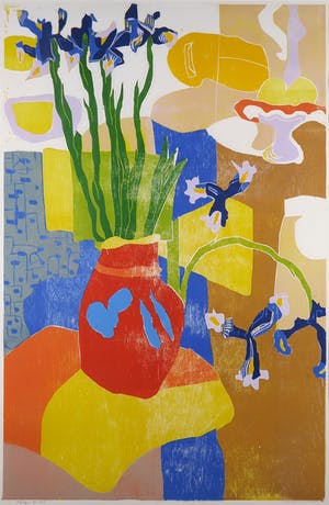 Vincent van Ojen - Houtsnede, Z.T. Stilleven met irissen - Ingelijst (Groot) kopen? Bied vanaf 100!