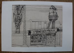 Charles J. Kemper - Pen tekening: Station Hofplein kopen? Bied vanaf 25!