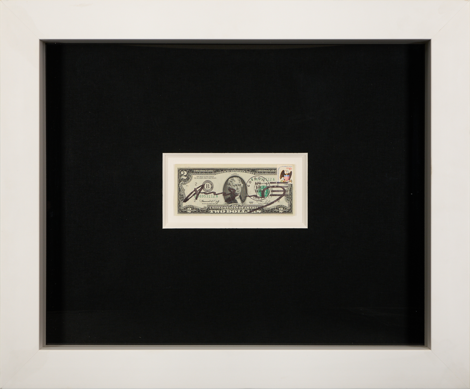 AcheterAndy Warhol - Gesigneerd 2 US Dollarbiljet – Met Andy Warhol-stempel – Fraai ingelijst? Enchérissez de 1690!