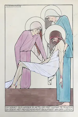 Jos Speybrouck - Via Crucis en de VII Weeën van Maria - 21 ingekleurde litho's - 1928 kopen? Bied vanaf 125!