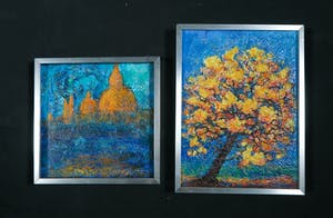 Bitia Rosendor - Lot van twee werken, acryl op hardboard- Ingelijst kopen? Bied vanaf 20!