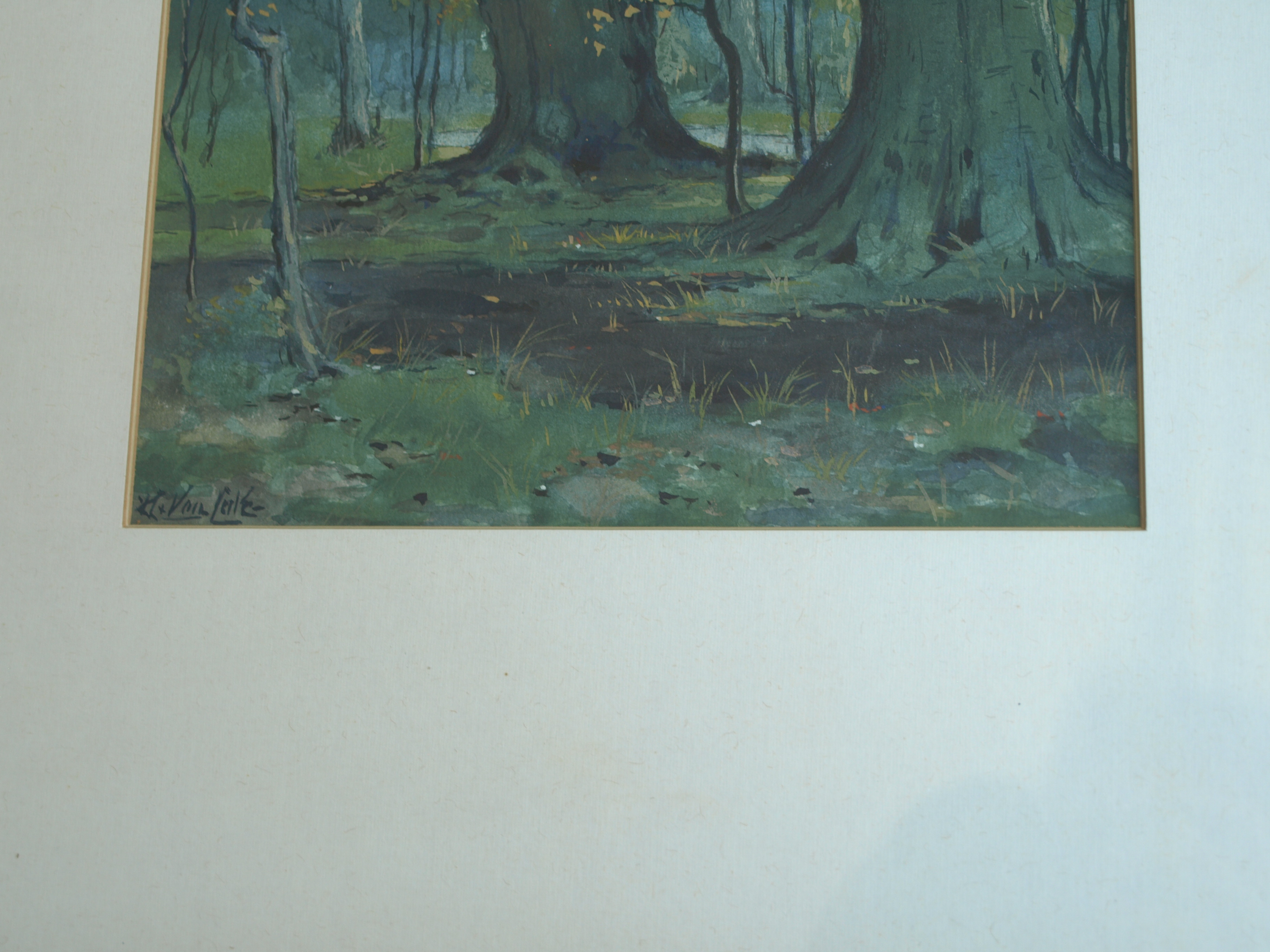 Niet of onleesbaar gesigneerd - Gouache , Bos – gesigneerd & ingelijst  kopen? Bied vanaf 1!