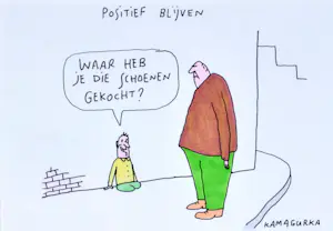 AcheterKamagurka - Positief blijven - Originele cartoon - Gesigneerd - 21x29 cm - Ingelijst? Enchérissez de 390!