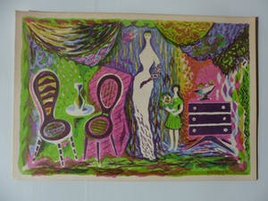 Dick Elffers - Mooie Jaren 50 Kleuren Litho "Moeder en dochter" proefdruk. kopen? Bied vanaf 25!