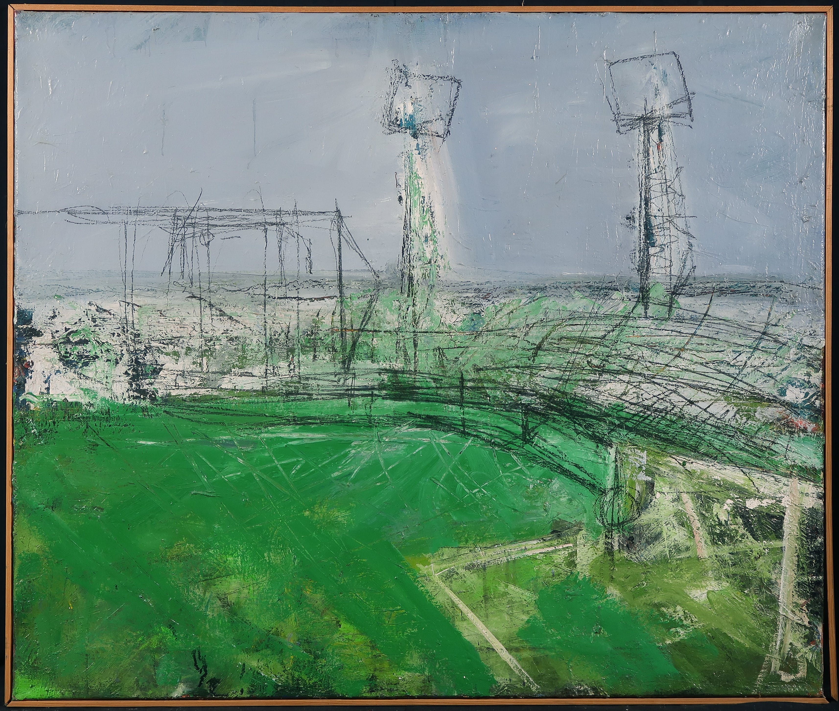 Lex Loman - Acryl op doek, Voetbalstadion Vitesse bij dag verkocht voor € 1!