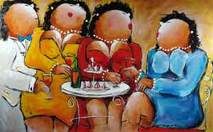 Theo Broeren - Acryl op doek, Discussie (Zeer Groot) verkocht voor € 100!