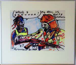 Herman Brood - What a guuuuuuun!(prachtig ingelijst, ontspiegeld glas) verkocht voor € 595!