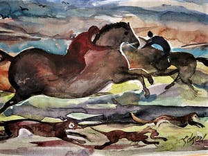 Henk van den Idsert - ca. 1940 Bergense School - Aquarel op karton "Vossenjacht" gesigneerd kopen? Bied vanaf 60!