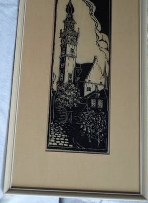 Niet of onleesbaar gesigneerd - Ingelijste houtsnede , Stadhuis van Veere kopen? Bied vanaf 1!