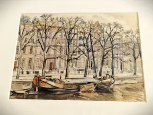 George Lourens Kiers - Sfeervol aquarel "boot aan de gracht" + 2 tekeningen Dordrecht en de Lek kaufen? Bieten Sie von 79!