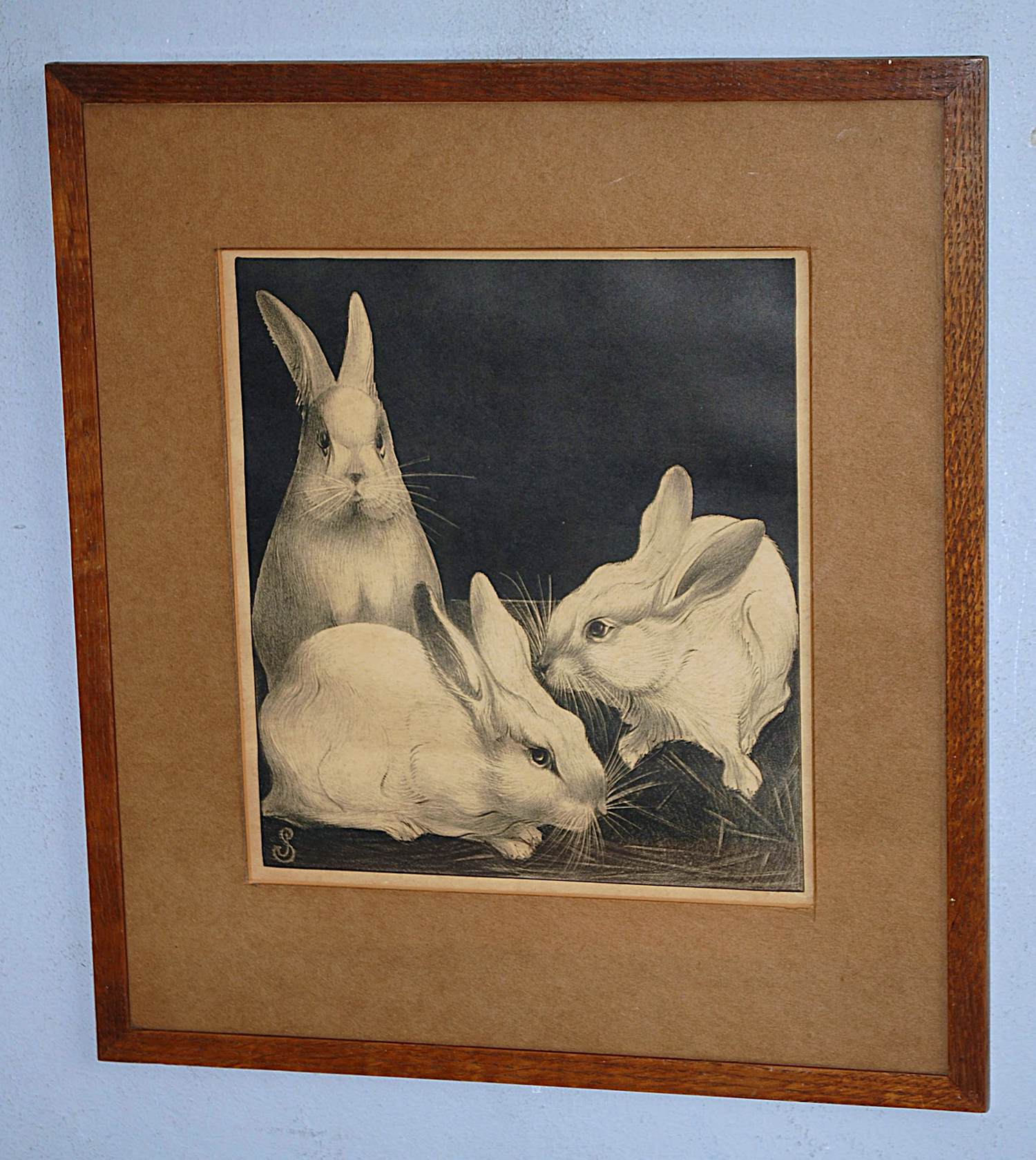 Jan Schonk - steendruk konijnen - ingelijst kopen? Bied vanaf 75!