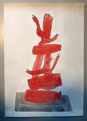 Klaas Gubbels - ZEEFDRUK/AQUAREL. ZEER MOOI, ZEER GROOT. verkocht voor € 375!