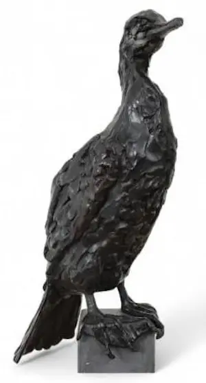 Jacqueline van der Laan - Zwart gepatineerd bronzen sculptuur op sokkel: Aalscholver kopen? Bied vanaf 2995!