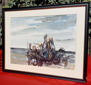 Frans Hollaardt - Zeeroversboot, gemengde techniek (netjes ingelijst) kopen? Bied vanaf 75!