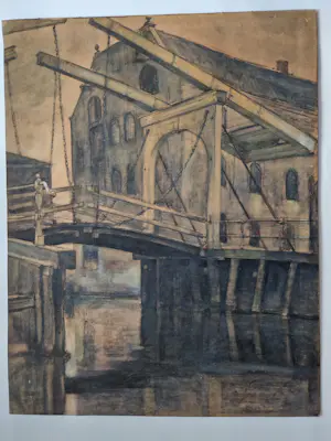 Gerard Muller - Grote gemengde techniek "Amsterdam (magere) Brug vroege ochtend" gesigneerd kopen? Bied vanaf 30!