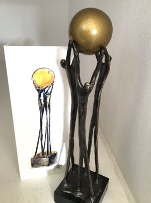 Corry Ammerlaan - Sculptuur “ GEBUNDELDE SAMENWERKING “. Gesigneerd kopen? Bied vanaf 95!