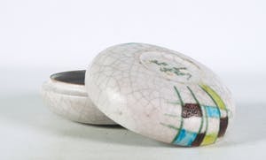 Guido Gambone - Aardewerk, Dekseldoos en schaaltje met geometrisch decor kopen? Bied vanaf 80!