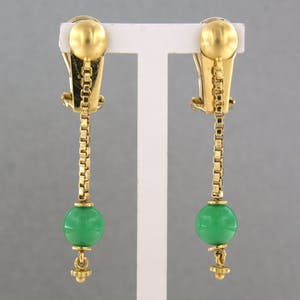14k geel gouden oorhangers bezet met chrysopaas kopen? Bied vanaf 340!