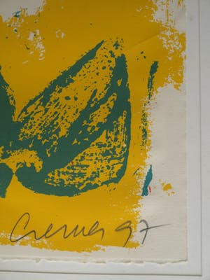 Jan Cremer - Grote ingelijste zeefdruk , Tulipfield – 1997, Voor Peter & Yvonne Loeb – 10/60 kopen? Bied vanaf 1!