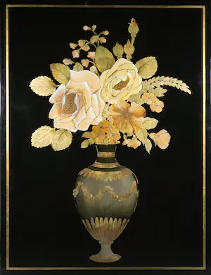 Niet of onleesbaar gesigneerd - Beschilderd decoratief lakpaneel, Vaas met bloemen (Groot formaat) kopen? Bied vanaf 1!