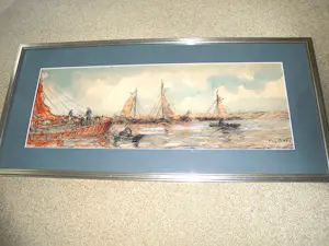 Wim Bos - Gemengde Techniek - Vissersboten op Zee kopen? Bied vanaf 150!